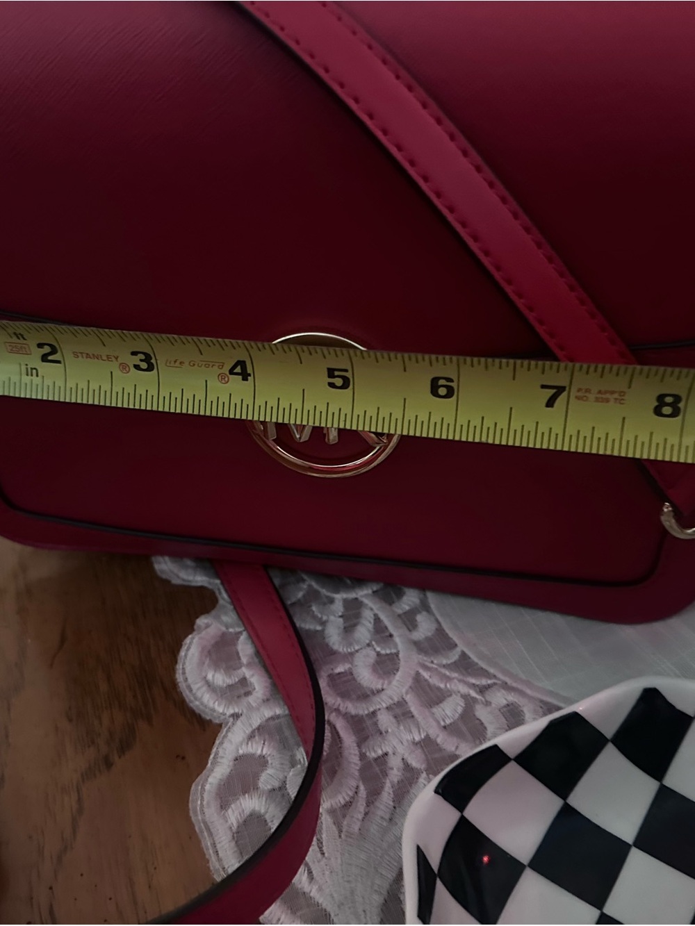 Michael Kors Red Saffiano MK Circle Logo Crossbody - Picture 8 of 8